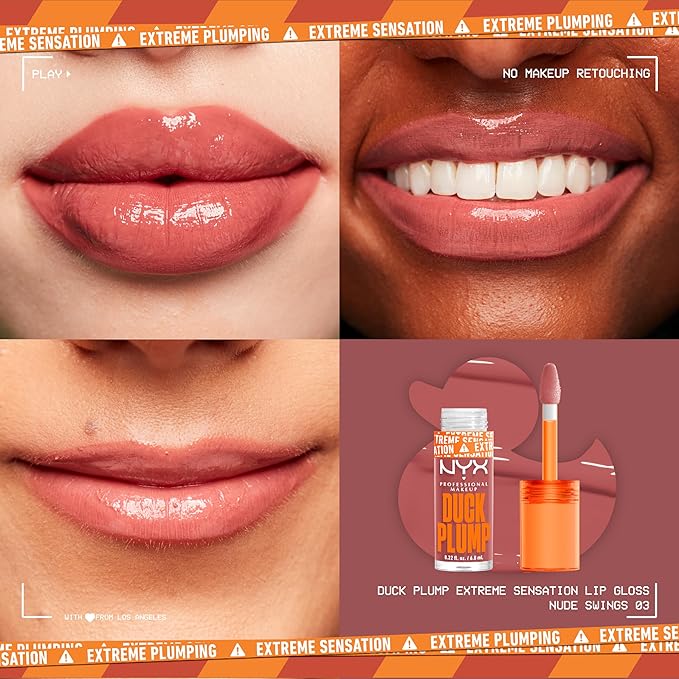 NYX PROFESSIONAL MAKEUP Duck Plump High Pigment Lip Gloss, Lip Plumper Gloss with Spicy Ginger - Nude Swings