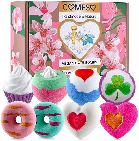 Bath Bombs for Girls - Bath Bombs, Valentines Day for Women Kids, Bubble Bath, Handmade Bath Bomb Gift Set Bathbombs Relaxing Spa Gifts Basket for Her Wife Mom Birthday Gifts