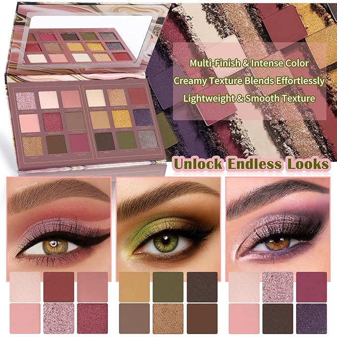 UCANBE Matte Eyeshadow Palette Pro 18 Colors Pigmented Shimmer Glitter Eye Shadow Palette, Blendable Long Lasting Waterproof Rosy Makeup Cosmetics Halloween Valentine Gift Makeup Kit (04# Solitude)