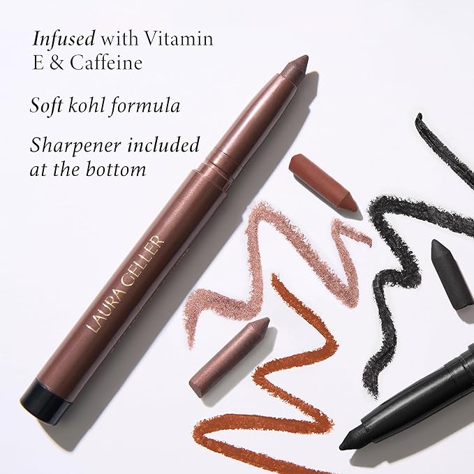 LAURA GELLER NEW YORK Kajal Longwear Kohl Eyeliner Pencil - Royal Quartz - Caffeine and Vitamin E - Smooth & Blendable Liner - Built-In Sharpener