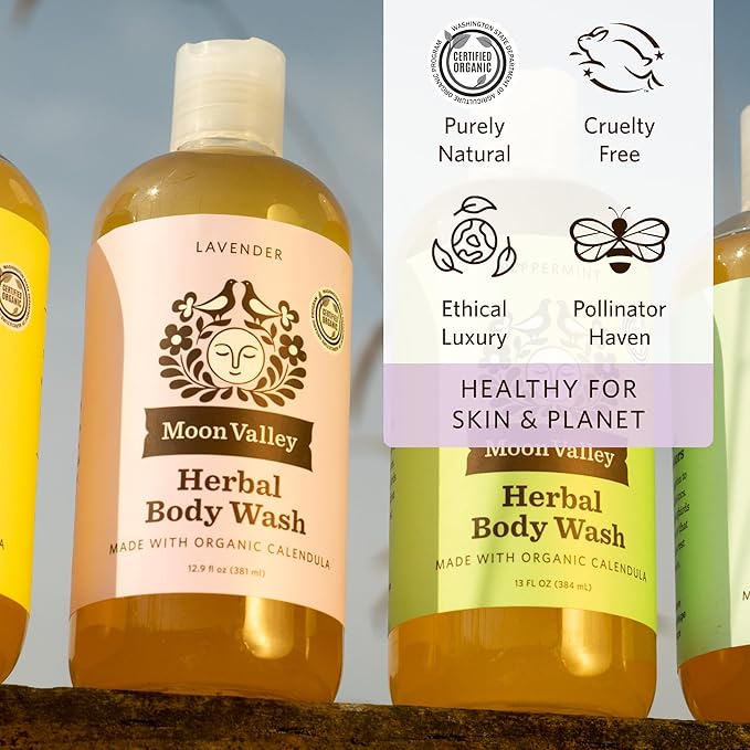 Moon Valley Organics Herbal Body Wash, Lavender, Peppermint, Siberian Fir, All Natural Ingredients, No Parabens, Vegan, Moisturizing Essential Oils, Variety 3 Pack