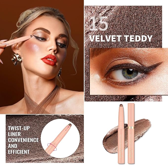 Oulac Brown Eyeshadow Pencil – Twist-Up Creamy Crayon, Waterproof Long Lasting Eye Makeup, Vegan & Cruelty-Free Eye Makeup, 1.25g, 15 Velvet Teddy