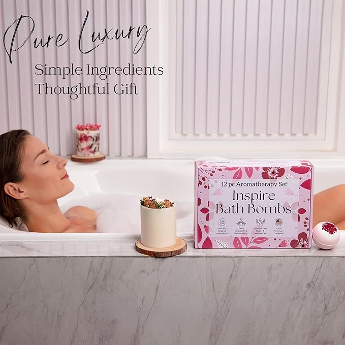 EvolutionUSA Inspire Bath Bombs for Women & Girls – 12 Flower Topped Bath Bombs Girls, Lush Woman Bathbomb Set, Organic Bath Fizzers, Luxury Gift Mothers Day, Birthday, Valentines, Easter or Self Care
