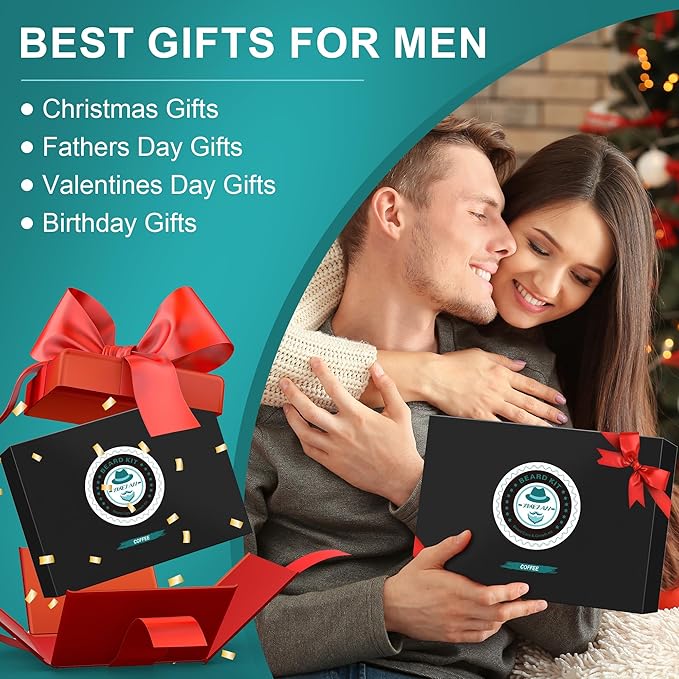 XIKEZAN Husband Dad Gifts, Coffee Beard Kit for Men Care,Cool Stuff Unique Birthday Valentines Fathers Thanksgiving Anniversary Christmas Secret Santa Basket Gift Idea for Men Him Boyfriend Grandpa