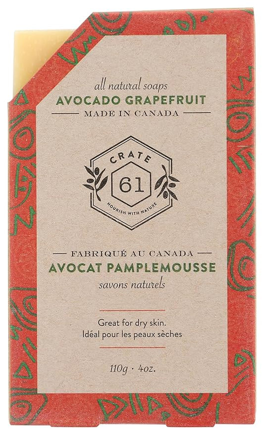 Crate 61 Soap Bar, Avocado Grapefruit, All Natural, Vegan, Cruelty Free, 4 Ounce (Pack of 8)