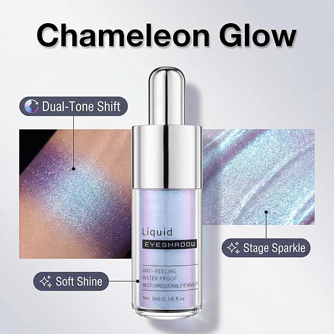 Aurora Blue Chameleon Shimmer Liquid Eyeshadow, Longwear Waterproof Lightweight Eye Shadow Cream,Buildable Blendable Eye Makeup,Vegan Cruelty-Free Paraben-Free for Older Women Stage makeup 02#