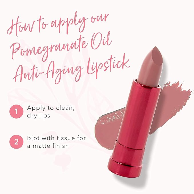 100% PURE Pomegranate Oil Anti-Aging Lipstick Long Lasting, Vibrant Makeup - Moisturizing Cocoa Butter Satin Finish - Vegan Fruit Pigmented Buttercup Color (Cool Deep Pink) - 0.15 oz
