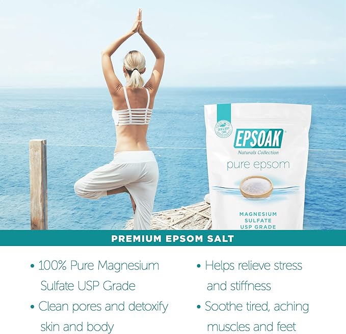 Epsoak Epsom Salt 38 lb. Magnesium Sulfate USP. (Qty. 2 x 19 lb. Bags) Resealable Epsom Salt Bag Unscented, Made in The USA, Cruelty-Free Certified