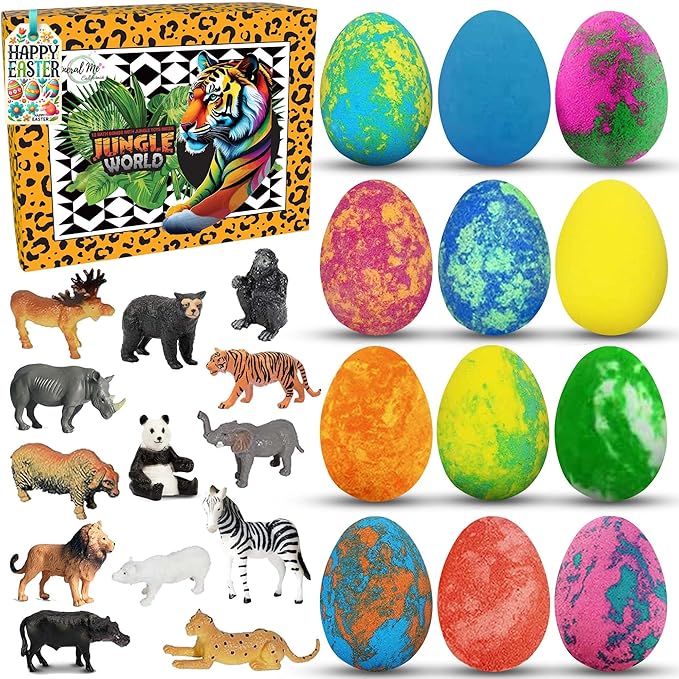 Bath Bombs for Kids with Surprise Inside- 12 pk Kids Bath Bombs with Jungle Toys, Organic, Natural, Skin-Moisturizing Bubble BathBombs. Birthday Gifts, Easter Basket Essentials for Boys, Girls, Kids