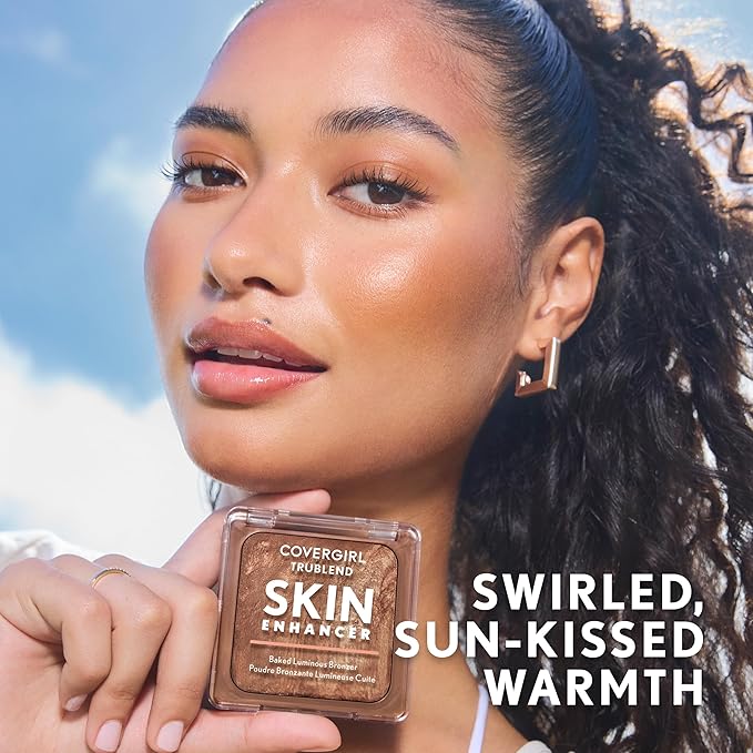 COVERGIRL TruBlend Skin Enhancer Baked Luminous Bronzer, with Hyaluronic Acid & White Rose Extract, Blends Seamlessly - 330 Sweet Espresso (Deep Bronze with Gold Swirls)
