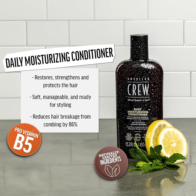 American Crew Conditioner for Men, Daily Moisturizer, Naturally Derived, Vegan Formula, Citrus Mint Fragrance, 3.3 Fl Oz