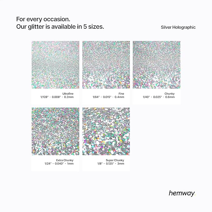 Hemway Eco Friendly Biodegradable Glitter 100g / 3.5oz Bio Cosmetic Safe Sparkle Vegan for Face, Eyeshadow, Body, Hair, Nail and Festival Makeup - Ultrafine (1/128" 0.008" 0.2mm) - Silver Holographic