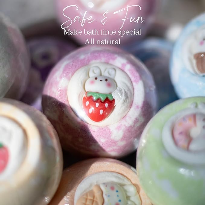 EvolutionUSA 12pc Bloom Bath Bombs with Toys, Adorable Girl Bath Bomb Set, Bubbly Kids Bathbombs, Fizzy Bath Ball, Kids Bath Bombs for Girls, Childrens Bath Bomb Set Easter, Valentines Gift