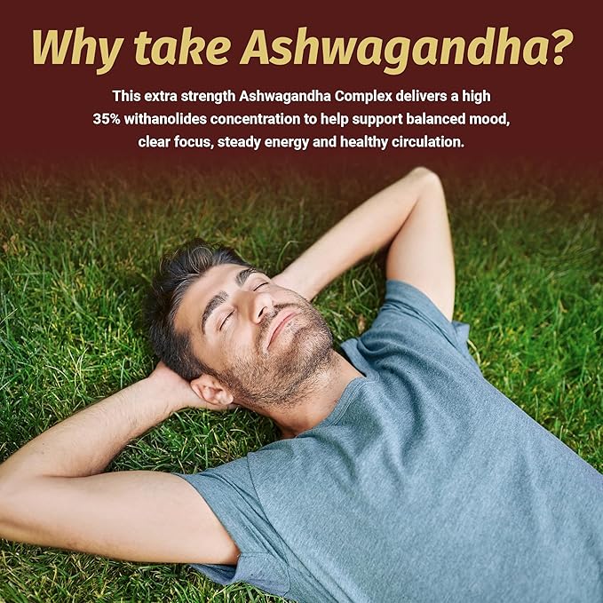 Ashwagandha Complex Adrenal Support Supplement for Stress Relief, Cortisol Balance, Energy & Focus, Mood Support, 35% Withanolides, 60 Vegan Capsules