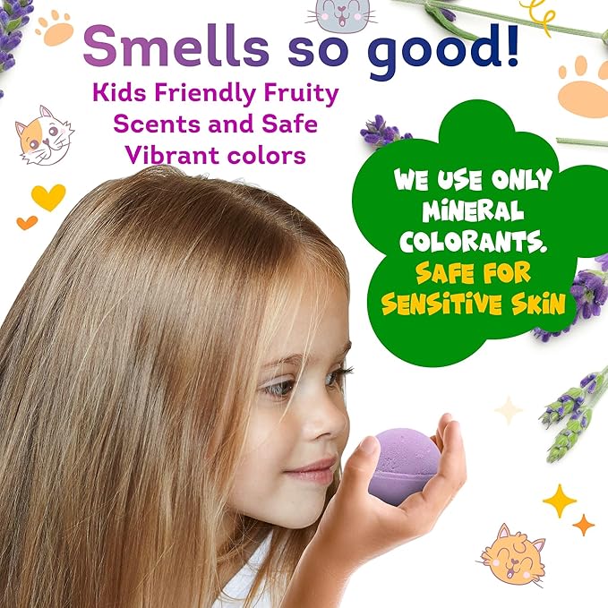 Bath Bombs for Kids Set with Toys Surprise Inside for Kids (Cats)
