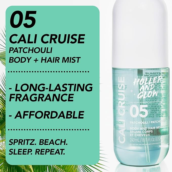 Cali Cruise Patchouli Body & Hair Mist, 240ml/8.11 Fl Oz, Long Lasting Scent, Vegan & Cruelty Free, Hair & Body Mist, Our Body Mists Are Skin Safe