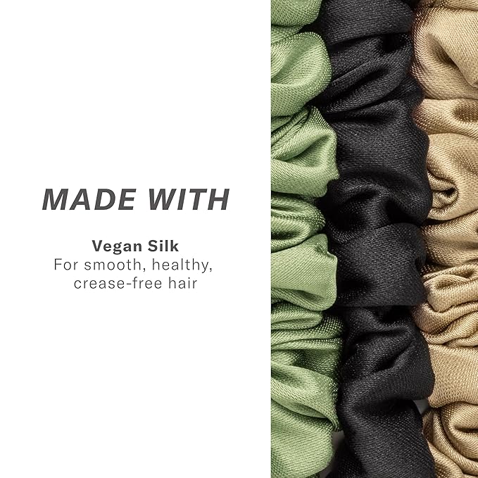 Rizos Curls Vegan Silk Mini Scrunchie - Gente Hold For No Crease and Breakage Protection, Damage & Frizz Free Hair Tie, 3-Pack, Multicolor
