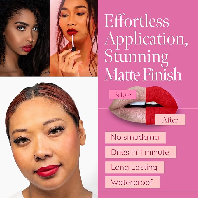Aromi True Red Matte Liquid Lipstick | Bold Red Lip Color with Blue Undertones, Smudge Proof, Long Lasting, Vegan and Cruelty-free (Flamenco Red) | Made in USA, Small Batch, Highly Pigmented, Waterproof, Handmade