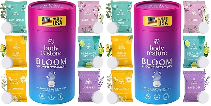 Body Restore Shower Steamers Aromatherapy 12 Pack – Birthday Gifts for Women, Men, Travel Essentials, Stress Relief, Relaxation, Self Care, Bath Bombs – Bloom