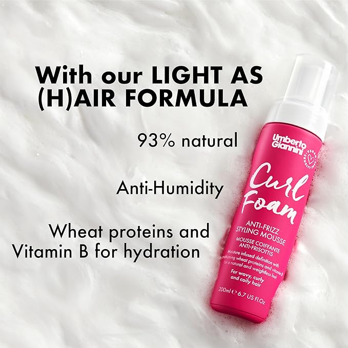 Umberto Giannini Curl Foam 7 fl Oz - Anti-Frizz Hair Styling Curl Mousse for 2a-4c Curly, Wavy & Coily Hair - Vegan & Cruelty-Free