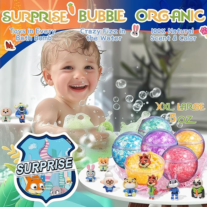 Bath Bombs for Kids: Zoo City Dig a Bath Bombs with Toys Inside, Organic Bath Bomb Rich in Natural Essential Oils, Kids Bath Bomb Set for Dry Skin Moisturize, Easter Basket Stuffers for Kids (6 Pcs)
