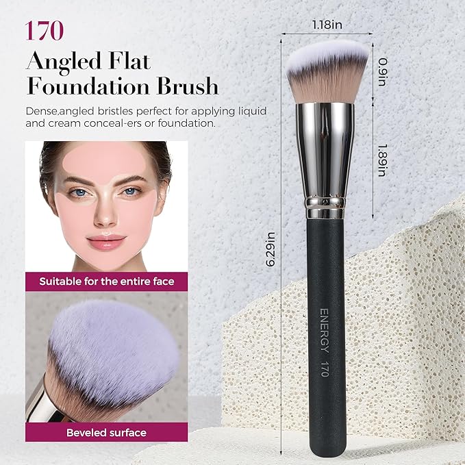 ENERGY Foundation Brush for Liquid Makeup - Professional Makeup Brush for Liquid, Cream & Powder Blending,Buffing and Contouring - Soft Vegan Synthetic Bristles Face Make Up Tool