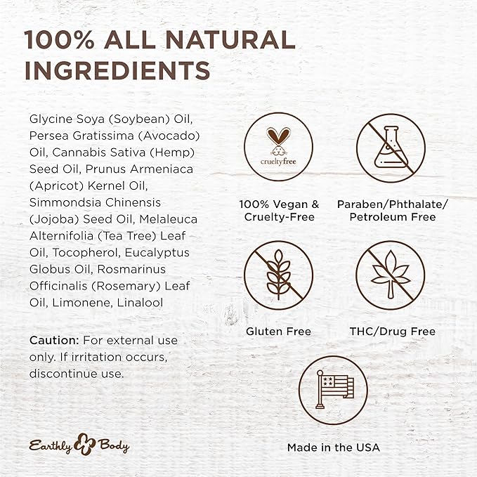 Earthly Body Miracle Oil, 1 fl. oz. - 100% Natural Tea Tree Oil, Hemp Seed Oil & Vitamin E - Moisturizer, Calms Skin Irritations, Helps Smooth Wrinkles - Gluten Free, 100% Vegan