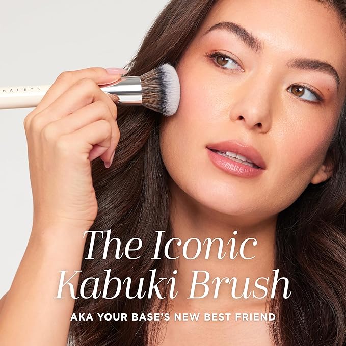 HALEYS Beauty Kabuki Makeup Brush + 6 Mini Skin Tint Foundation Set, Blending Brush for Powder, Foundation, Bronzer, Blush & Mineral Make up, Streak-Free Airbrushed Base Travel Kit & Gifts for Women