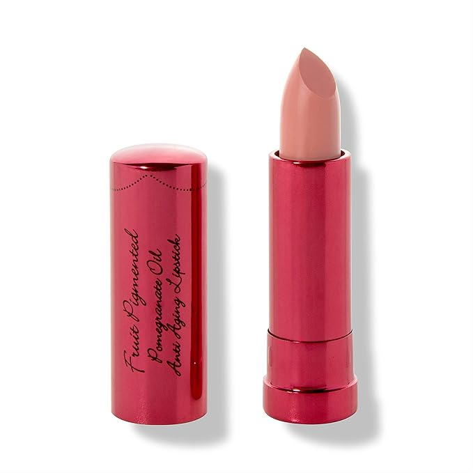100% PURE Pomegranate Oil Anti-Aging Lipstick Long Lasting, Vibrant Makeup - Moisturizing Cocoa Butter Satin Finish - Vegan Fruit Pigmented Peony Color (Pale Pink) - 0.15 oz