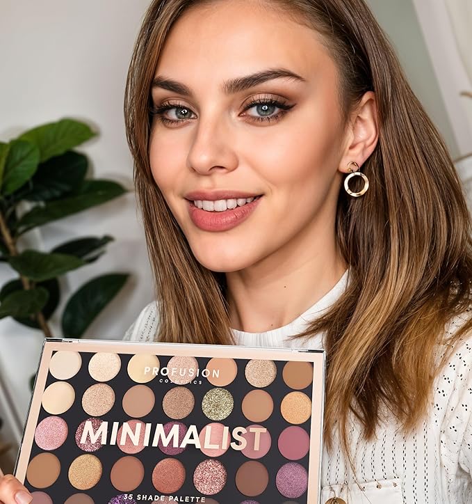 Profusion Cosmetics Minimalist 35 Shade Eyeshadow Palette - Blendable Natural Shades in Matte, Shimmer and Glitter Finishes for Mesmerizing Looks, Vegan & Cruelty-Free Makeup
