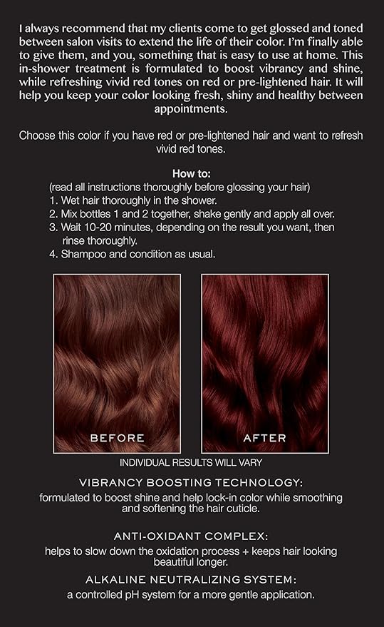 Kristin Ess Hair Gloss in Ruby Medium True Red - 4 Wk Semi Permanent Hair Color for Women - Vivid Red Color Depositing Conditioner & Toner for Vibrant Color + Shine - Hair Dye Glaze - Vegan