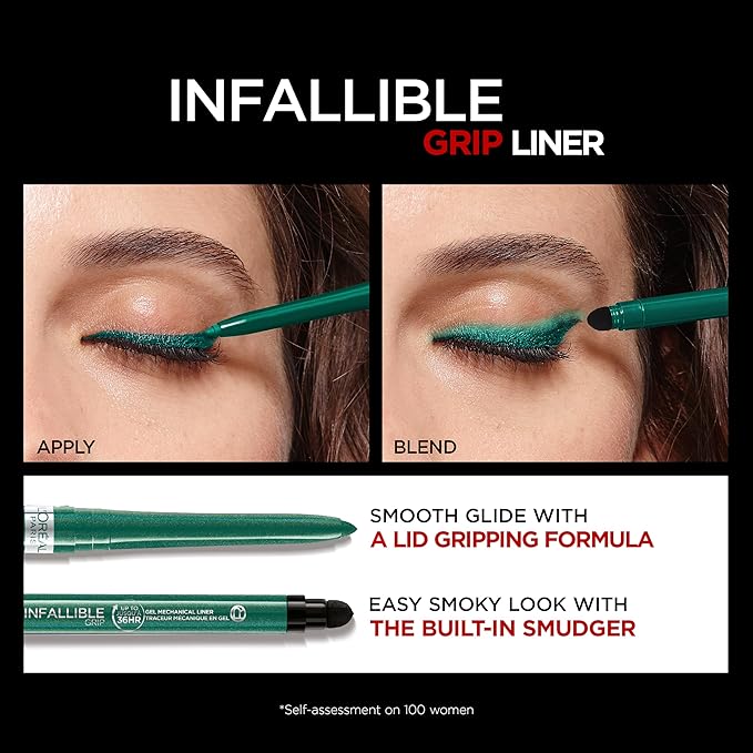 L'ORÉAL Infallible Grip Mechanical Gel Eyeliner Pencil, Smudge-Resistant, Waterproof Eye Makeup with Up to 36HR Wear, Emerald Green, 1 Kit, 1 Fl Oz (Pack of 1)