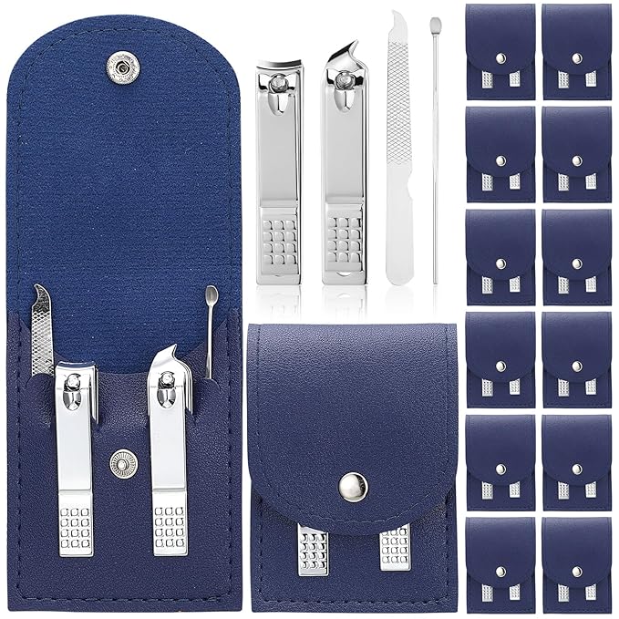 Geosar 12 Sets Manicure Set Bulk Nail Clippers Pedicure Kit Stainless Steel Professional Pedicure Grooming Kits Nail Care Tools with Travel Case for Men Women Hands Foot(Dark Blue)