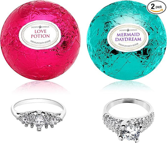 Mermaid Love Potion Bath Bombs Gift Set of 2 with Ring Surprise Inside Each Made in USA