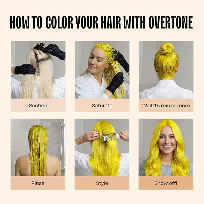 Overtone Semi Permanent Hair Color Conditioner, Extreme Yellow, 8 oz, Nourishing, Damage-Free, Color Depositing Mask for All Hair Types with Shea Butter & Coconut Oil, Vegan & Cruelty-Free