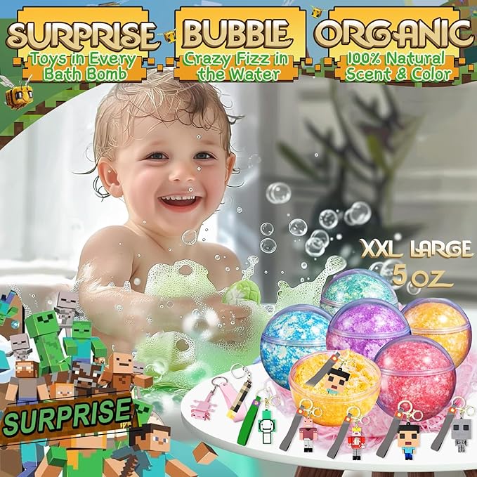 Bath Bombs for Kids: Build My Own World Dig a Bath Bombs with Toys Inside, Organic Bath Bomb Rich in Natural Essential Oils, Kids Bath Bomb Gift Set for Dry Skin Moisturize, Easter Basket Stuffers