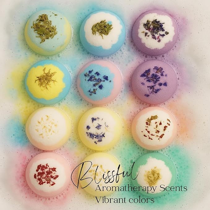 EvolutionUSA Inspire Bath Bombs for Women & Girls – 12 Flower Topped Bath Bombs Girls, Lush Woman Bathbomb Set, Organic Bath Fizzers, Luxury Gift Mothers Day, Birthday, Valentines, Easter or Self Care