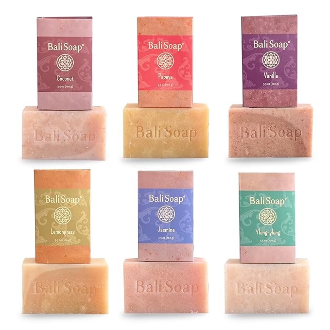 Bali Soap Premium Natural Soap Gift Set - 6 Handcrafted Bars with Botanical Extracts, Vegan Cold Process Soap, Moisturizing & Nourishing