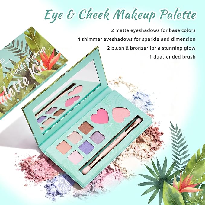 Color Nymph Girls Eye & Cheek Makeup Palette - Eyeshadow & Blush & Highlighter Palette for Teens Girls Tweens, Beginner-Friendly, Gentle Makeup Kits for Starter, Makeup Gift for Birthday (Mint Green)