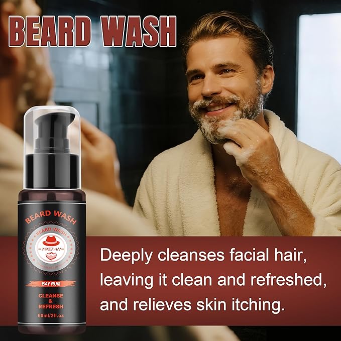 XIKEZAN Dad Birthday Gifts, Beard Care Kit with Bay Rum Beard Oils,Balm,Wash, Conditioner,Brush,Comb,Scissors,Valentines Fathers Mens Christmas Stocking Stuffers Gifts for Men Him Husband Boyfriend