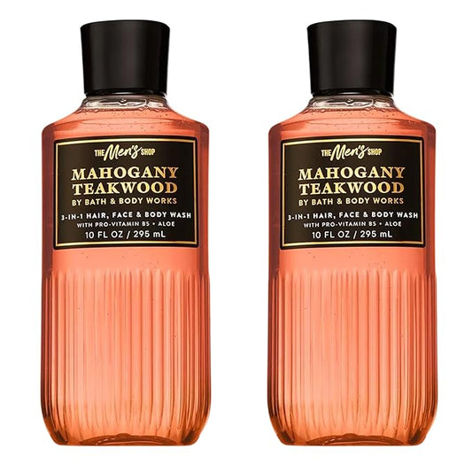 Bath & Body Works 3-in-1 Hair, Face & Body Wash for Men – Mahogany Teakwood Scent, Men's Shampoo & Cleanser with Pro-Vitamin B5 & Aloe, Warm Woodsy & Masculine Scent, 10 fl oz - 2 Pack