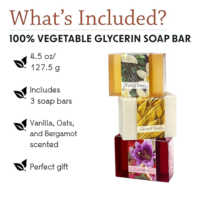 Glycerin Bar Soap Set of 3#1 - Natural, Vegan-Friendly, Hypoallergenic - Moisturizing and Hydrating with 100% Vegetable Glycerin - Sulfate-Free, Paraben-Free, Chemical-Free - 4.5 oz Each