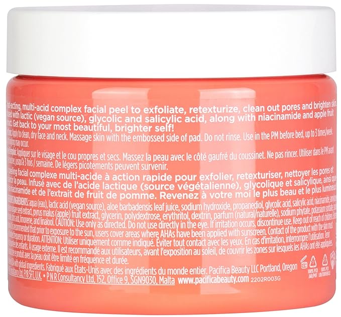 Pacifica Glow Baby Brightening Peel Pads 10% AHA + BHA Exfoliating Face Pads for Glowing Skin Resurfacing Glycolic Acid & Salicylic Acid Pad to Smooth Texture & Minimize Pores Fragrance Free 60 Count