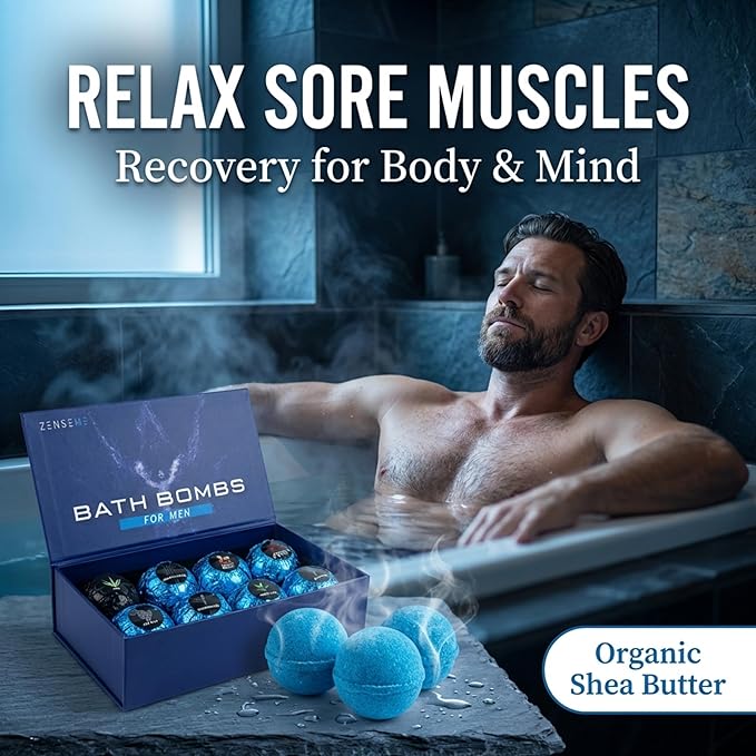 Bath Bombs for Men - Mens Relaxing Bath Bombs Gift Set - Organic with Masculine Scents for Him - 2.5 Oz Each - Gift Set of 8 Scented with Natural Essential Oils for Boyfriend, Husband or Father