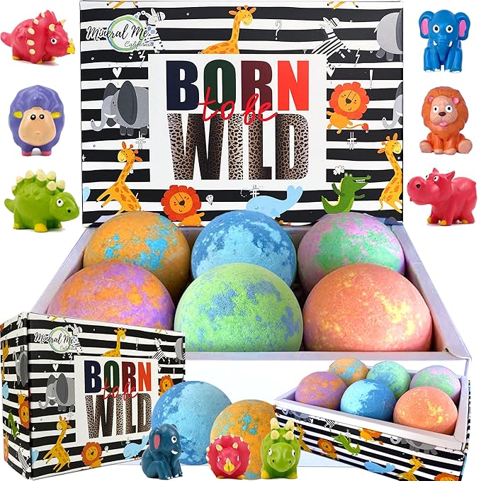 Bath Bombs for Kids with Toys Inside - Organic Bubble Bath Fizzies with Jungle Animal Toys. Gentle and Kids Friendly Spa Bath Balls, Bath Fizz Balls, Easter Basket Essentials for Girl, Boys, Toddlers