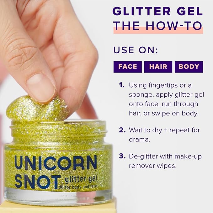 UNICORN SNOT Holographic Face Glitter & Body Glitter Gel | Hair Glitter, Vegan & Cruelty Free, 1.7 oz Gold Glitter (Bling)