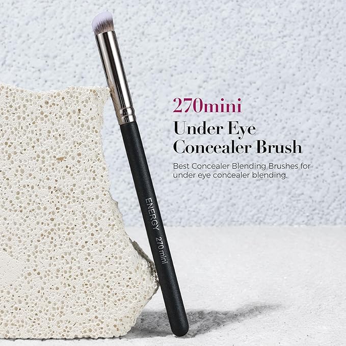 ENERGY Small Concealer Brush Mini Flat Angled Kabuki for Under Eye Concealing Blending with Powder Liquid Cream Make Up Appllicator Soft Vegan Makeup Brush