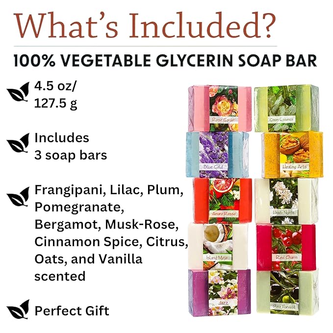 Glycerin Bar Soap Set of 10#1 - Natural, Vegan-Friendly, Hypoallergenic - Moisturizing and Hydrating with 100% Vegetable Glycerin - Sulfate-Free, Paraben-Free, Chemical-Free - 4.5 oz Each
