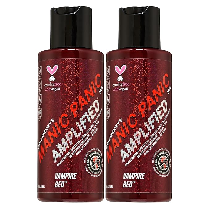 MANIC PANIC Vampire Red Hair Color - Amplified - (2PK) Semi Permanent Hair Dye - Deep Blood Red Color Can Give Burgundy Tones To Unbleached Hair - For Dark, Light Hair - Vegan, PPD & Ammonia Free