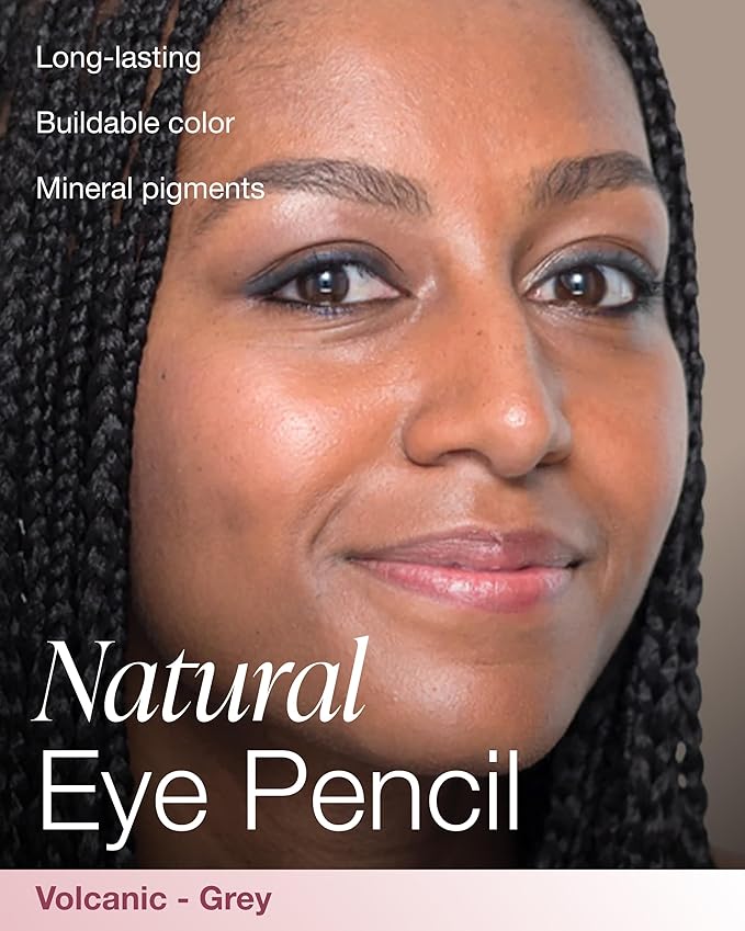 Mineral Fusion Eye Pencil (Grey - Volcanic) - Eyeliner with Soothing Chamomile, Meadowfoam & Vitamin E - Smooth & Long Lasting, Hypoallergenic, Non-Irritating Eye Makeup